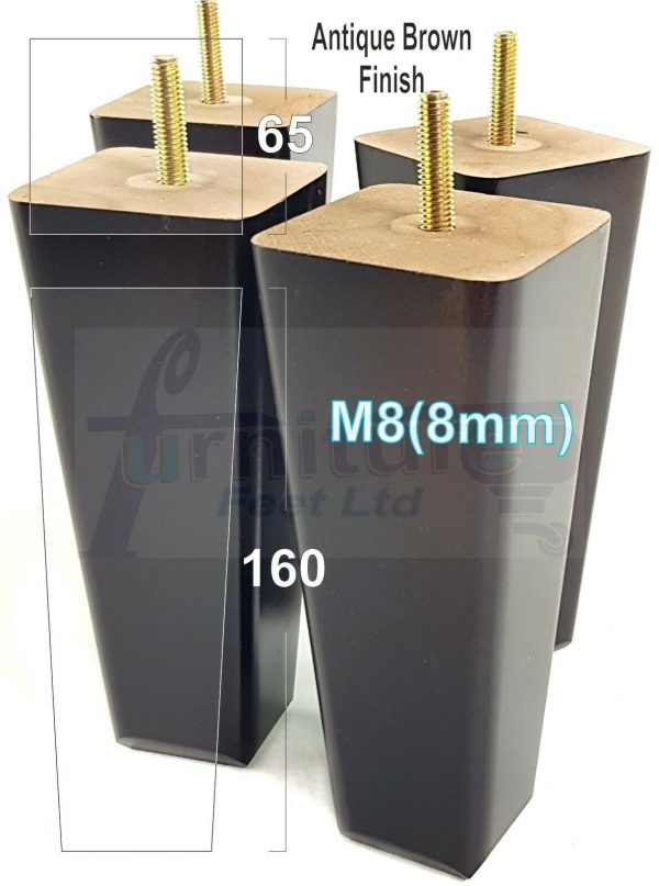 4x BLOCK WOODEN SOFA LEGS 160mm High CHAIR REPLACEMENT FURNITURE FEET M8(8mm) - Image 4
