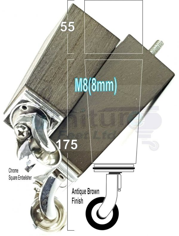 4x CHROME CASTOR LEGS 175mm High CHAIR REPLACEMENT SETTEE FURNITURE FEET M8(8mm) - Image 13