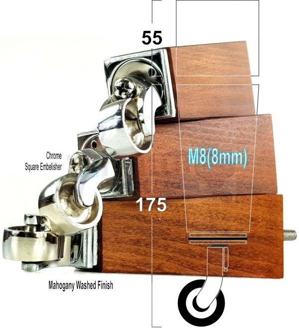 4x CHROME CASTOR LEGS 175mm High CHAIR REPLACEMENT SETTEE FURNITURE FEET M8(8mm) - Image 22