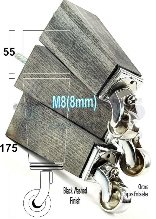 4x CHROME CASTOR LEGS 175mm High CHAIR REPLACEMENT SETTEE FURNITURE FEET M8(8mm) - Image 15