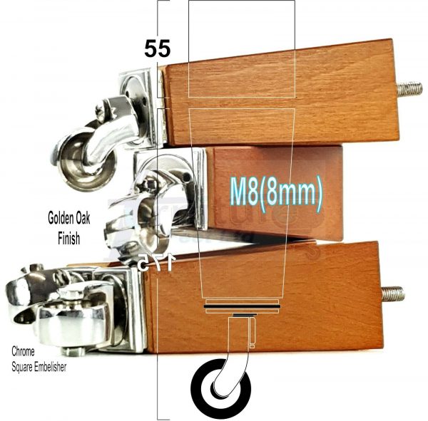 4x CHROME CASTOR LEGS 175mm High CHAIR REPLACEMENT SETTEE FURNITURE FEET M8(8mm) - Image 19