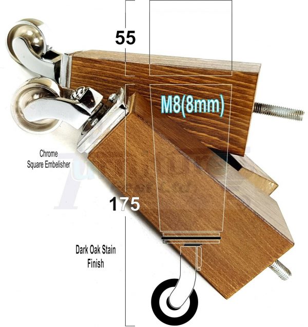 4x CHROME CASTOR LEGS 175mm High CHAIR REPLACEMENT SETTEE FURNITURE FEET M8(8mm) - Image 17