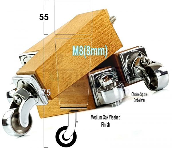 4x CHROME CASTOR LEGS 175mm High CHAIR REPLACEMENT SETTEE FURNITURE FEET M8(8mm) - Image 20
