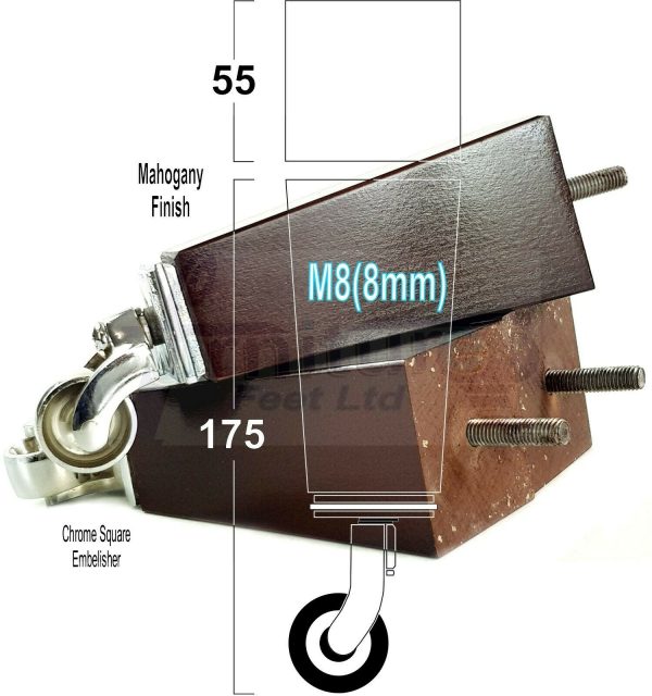 4x CHROME CASTOR LEGS 175mm High CHAIR REPLACEMENT SETTEE FURNITURE FEET M8(8mm) - Image 21