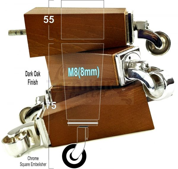 4x CHROME CASTOR LEGS 175mm High CHAIR REPLACEMENT SETTEE FURNITURE FEET M8(8mm) - Image 16