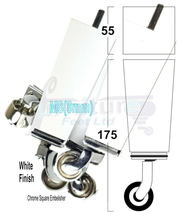 4x CHROME CASTOR LEGS 175mm High CHAIR REPLACEMENT SETTEE FURNITURE FEET M8(8mm) - Image 25