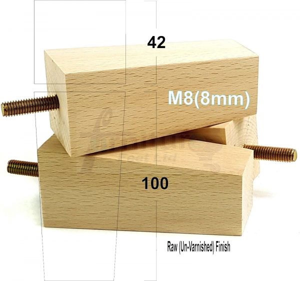 4x REPLACEMENT BLOCK WOOD SETTEE LEGS 100mm High SOFA FURNITURE FEET M8(8mm) - Image 23
