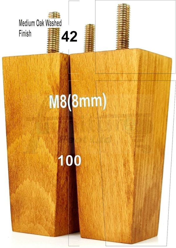 4x REPLACEMENT BLOCK WOOD SETTEE LEGS 100mm High SOFA FURNITURE FEET M8(8mm) - Image 20