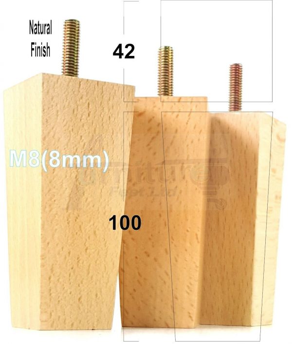 4x REPLACEMENT BLOCK WOOD SETTEE LEGS 100mm High SOFA FURNITURE FEET M8(8mm) - Image 22