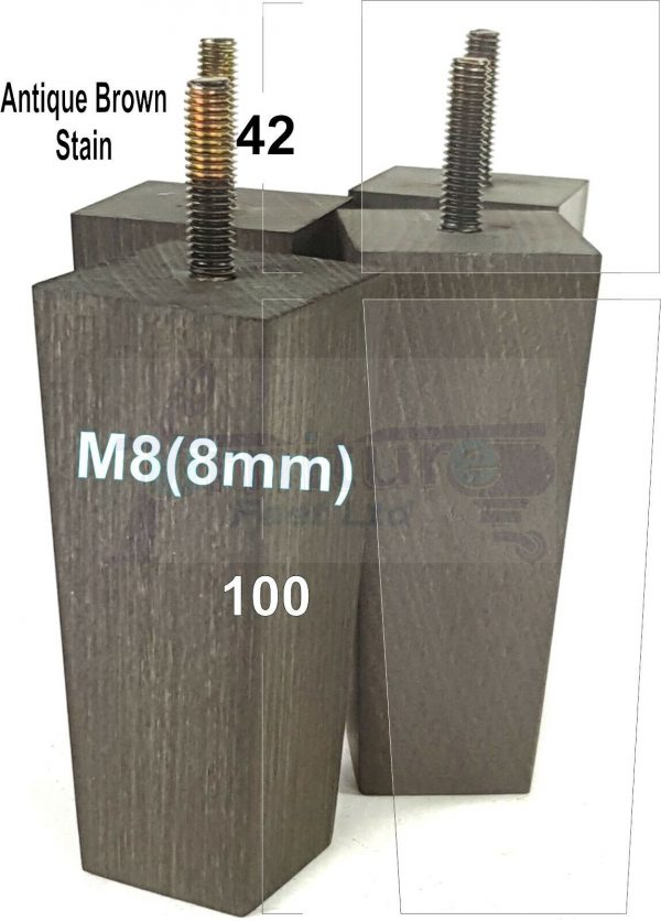 4x REPLACEMENT BLOCK WOOD SETTEE LEGS 100mm High SOFA FURNITURE FEET M8(8mm) - Image 12