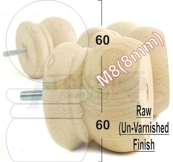 4x REPLACEMENT SOLID WOODEN FURNITURE SOFA LEGS M8(8mm) SETTEE FEET 60mm HIGH - Image 18