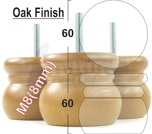 4x REPLACEMENT SOLID WOODEN FURNITURE SOFA LEGS M8(8mm) SETTEE FEET 60mm HIGH - Image 17