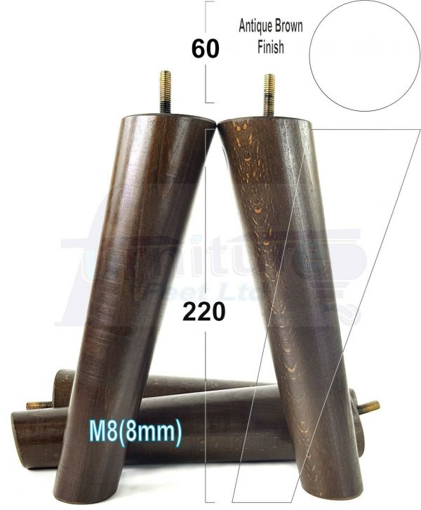 4x SOLID WOOD ANGLED SETTEE LEGS 220mm High FURNITURE REPLACEMENT FEET M8(8mm) - Image 13