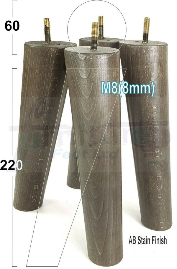4x SOLID WOOD ANGLED SETTEE LEGS 220mm High FURNITURE REPLACEMENT FEET M8(8mm) - Image 14