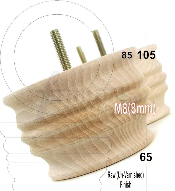 4x SOLID WOOD FURNITURE LEGS M8(8mm) CHAIR, SOFA REPLACEMENT BUN FEET 65mm HIGH - Image 33