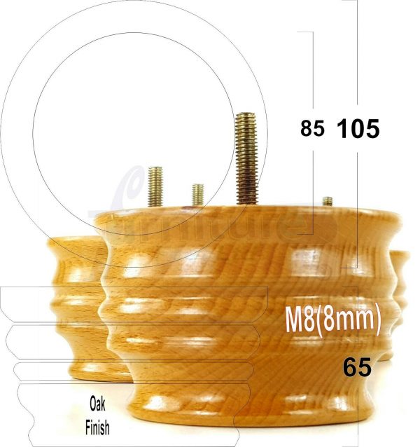 4x SOLID WOOD FURNITURE LEGS M8(8mm) CHAIR, SOFA REPLACEMENT BUN FEET 65mm HIGH - Image 28