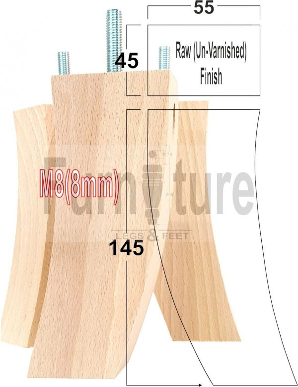 4x Solid Wood Curved Furniture Sofa, Couch Legs M8 Chair, Settee Feet 145mm High - Image 28