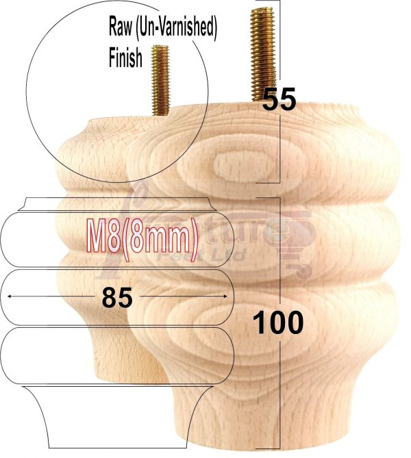 4x Solid Wood Turned Furniture Feet Sofa Legs 100mm High for Chairs, Settees M8 - Image 26