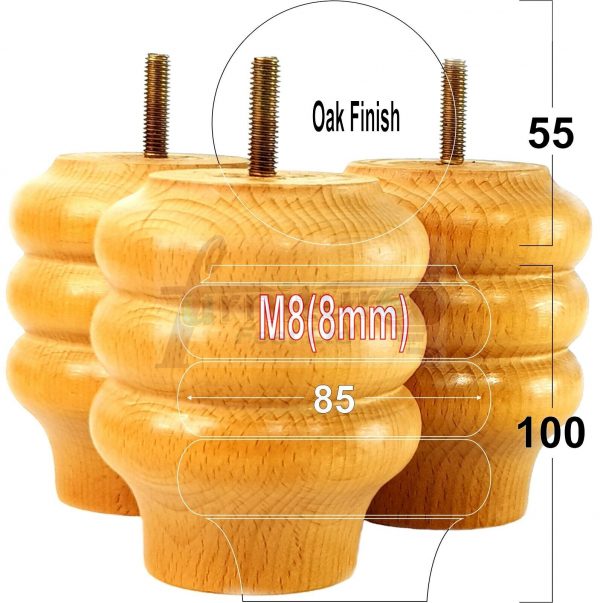 4x Solid Wood Turned Furniture Feet Sofa Legs 100mm High for Chairs, Settees M8 - Image 22