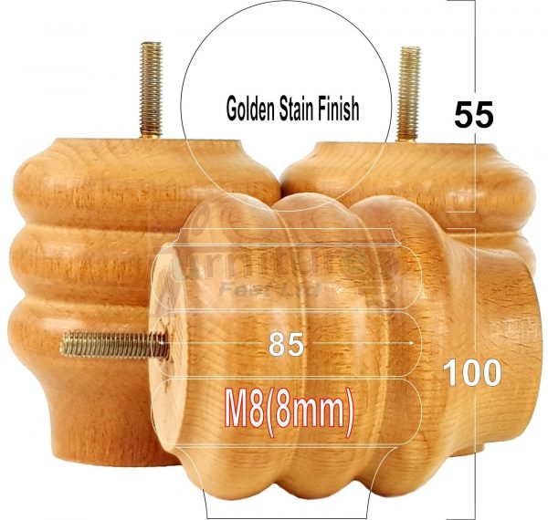 4x Solid Wood Turned Furniture Feet Sofa Legs 100mm High for Chairs, Settees M8 - Image 30