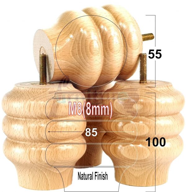 4x Solid Wood Turned Furniture Feet Sofa Legs 100mm High for Chairs, Settees M8 - Image 21