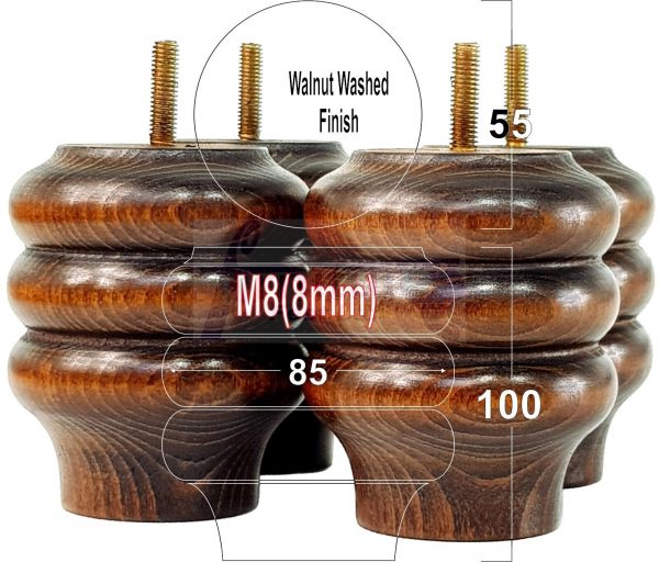 4x Solid Wood Turned Furniture Feet Sofa Legs 100mm High for Chairs, Settees M8 - Image 17
