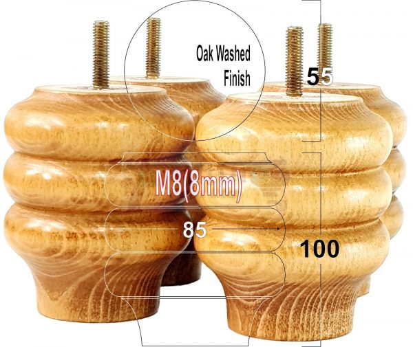 4x Solid Wood Turned Furniture Feet Sofa Legs 100mm High for Chairs, Settees M8 - Image 23