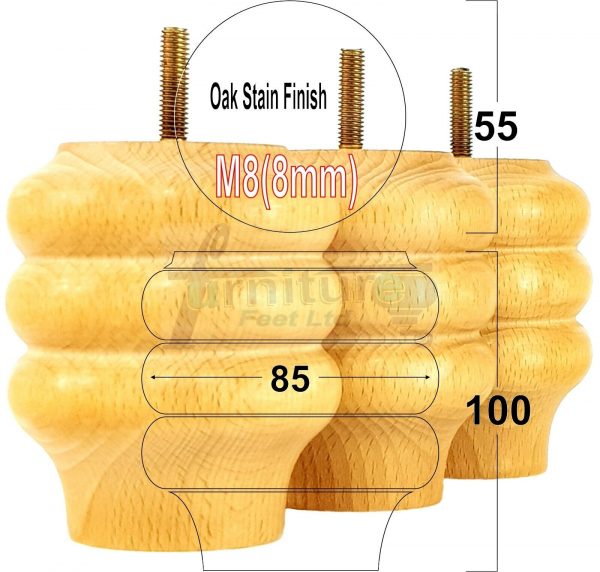 4x Solid Wood Turned Furniture Feet Sofa Legs 100mm High for Chairs, Settees M8 - Image 33
