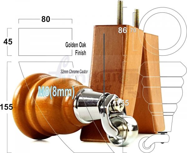 4x TURNED WOODEN CASTOR LEGS 165mm High CHAIR REPLACEMENT FURNITURE FEET M8(8mm) - Image 14