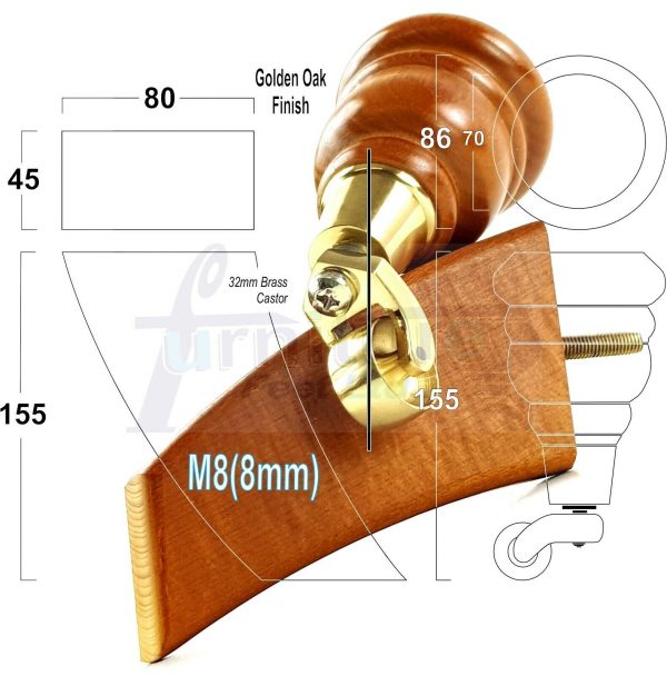4x TURNED WOODEN CASTOR LEGS 165mm High CHAIR REPLACEMENT FURNITURE FEET M8(8mm) - Image 13