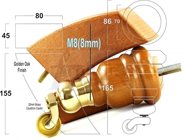 4x TURNED WOODEN CASTOR LEGS 165mm High CHAIR REPLACEMENT FURNITURE FEET M8(8mm) - Image 17
