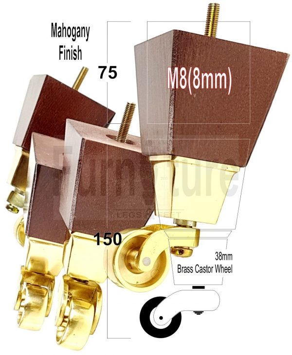 4x Turned Wood Furniture Castor Leg M8 Replacement Feet Chairs Stools Sofa 150mm - Image 13