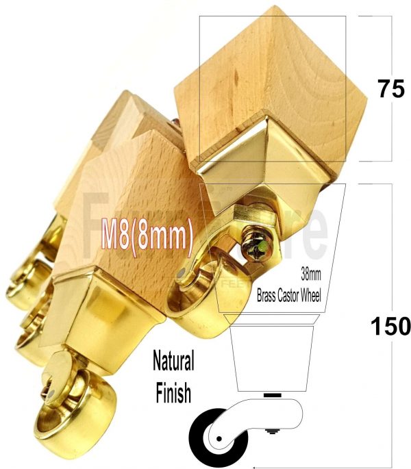 4x Turned Wood Furniture Castor Leg M8 Replacement Feet Chairs Stools Sofa 150mm - Image 15