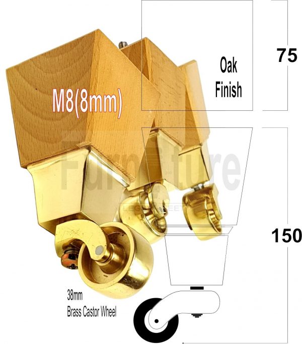 4x Turned Wood Furniture Castor Leg M8 Replacement Feet Chairs Stools Sofa 150mm - Image 16