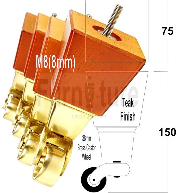 4x Turned Wood Furniture Castor Leg M8 Replacement Feet Chairs Stools Sofa 150mm - Image 21