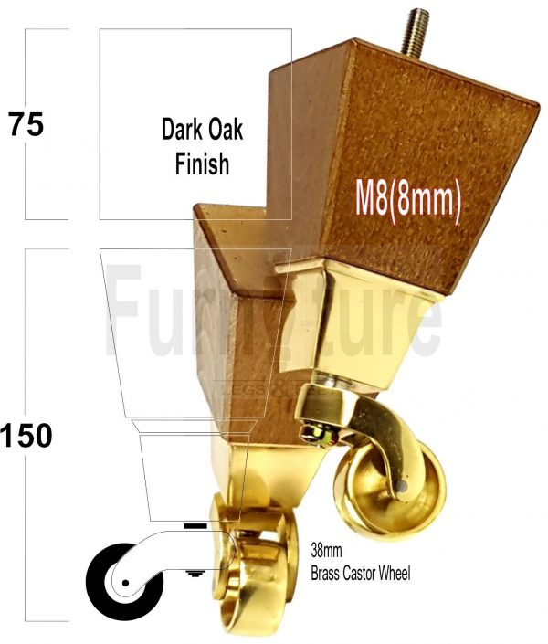 4x Turned Wood Furniture Castor Leg M8 Replacement Feet Chairs Stools Sofa 150mm - Image 9