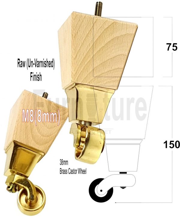 4x Turned Wood Furniture Castor Leg M8 Replacement Feet Chairs Stools Sofa 150mm - Image 20