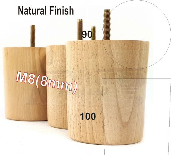4x WOOD FURNITURE CHAIR LEGS M8(8mm) REPLACEMENT SOFA / SETTEE FEET 100mm HIGH - Image 17