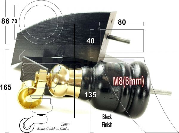 4x WOOD FURNITURE SOFA LEGS M8 REPLACEMENT CHAIR FEET 2 WITH CASTORS 165mm HIGH - Image 15