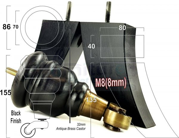 4x WOOD FURNITURE SOFA LEGS M8 REPLACEMENT CHAIR FEET 2 WITH CASTORS 165mm HIGH - Image 13