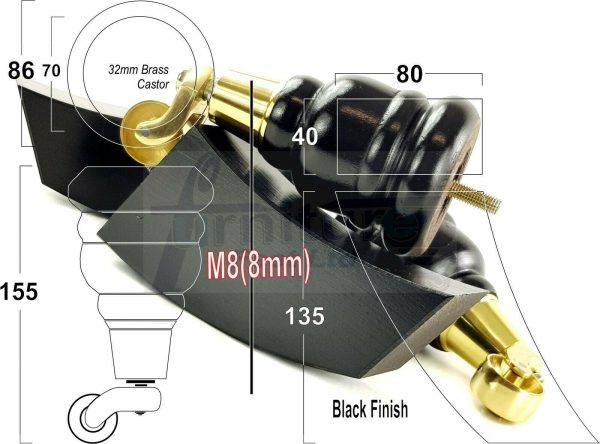 4x WOOD FURNITURE SOFA LEGS M8 REPLACEMENT CHAIR FEET 2 WITH CASTORS 165mm HIGH - Image 11