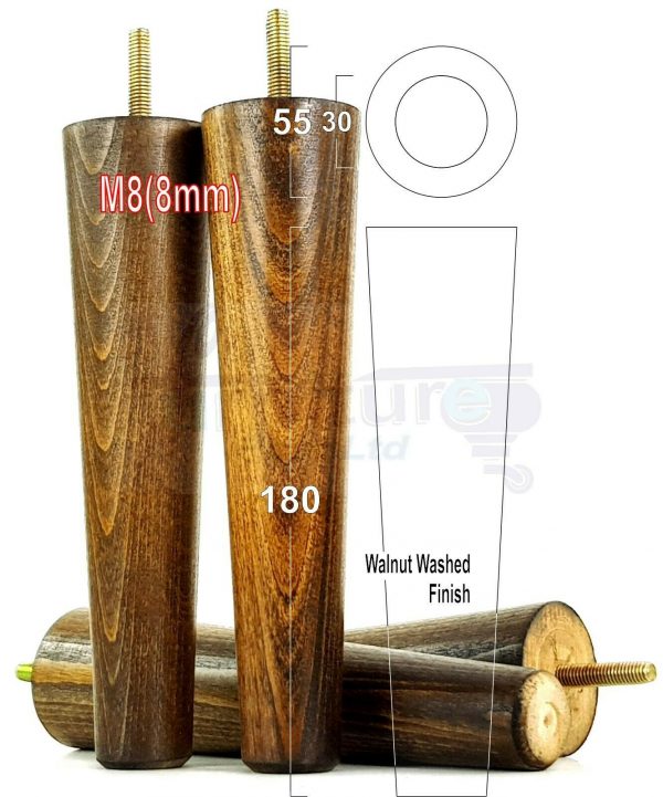 4x WOOD REPLACEMENT FURNITURE CHAIR LEG M8(8mm) TAPERED SETTEE FEET 180mm HIGH - Image 21