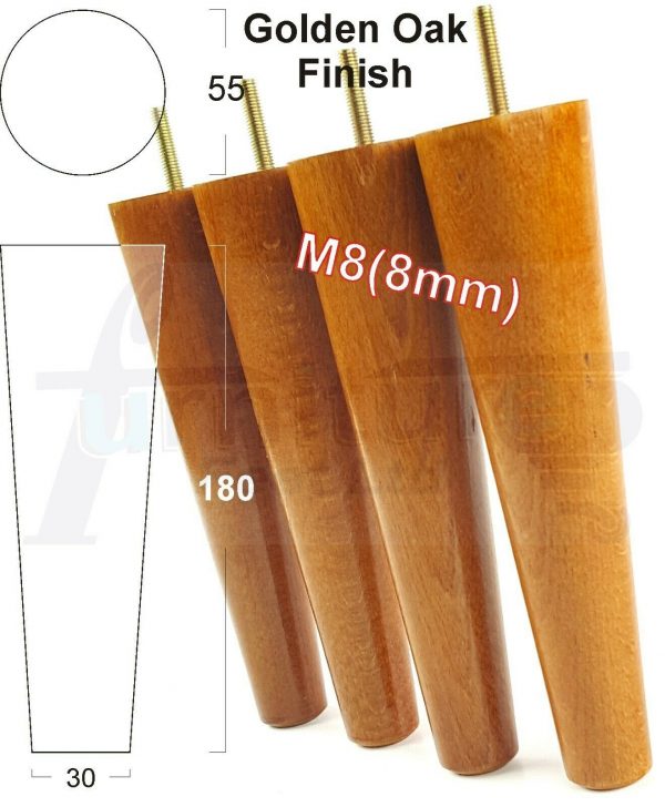 4x WOOD REPLACEMENT FURNITURE CHAIR LEG M8(8mm) TAPERED SETTEE FEET 180mm HIGH - Image 23