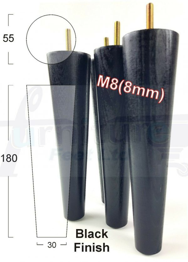 4x WOOD REPLACEMENT FURNITURE CHAIR LEG M8(8mm) TAPERED SETTEE FEET 180mm HIGH - Image 16