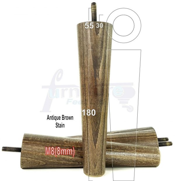 4x WOOD REPLACEMENT FURNITURE CHAIR LEG M8(8mm) TAPERED SETTEE FEET 180mm HIGH - Image 15