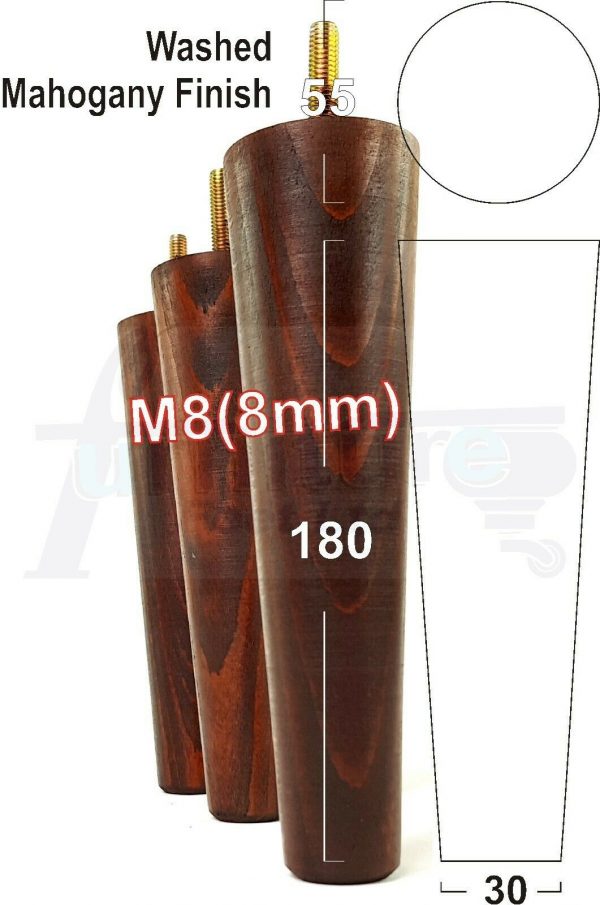 4x WOOD REPLACEMENT FURNITURE CHAIR LEG M8(8mm) TAPERED SETTEE FEET 180mm HIGH - Image 25