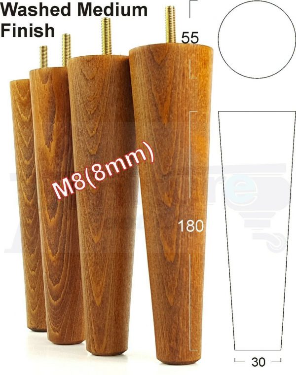 4x WOOD REPLACEMENT FURNITURE CHAIR LEG M8(8mm) TAPERED SETTEE FEET 180mm HIGH - Image 26