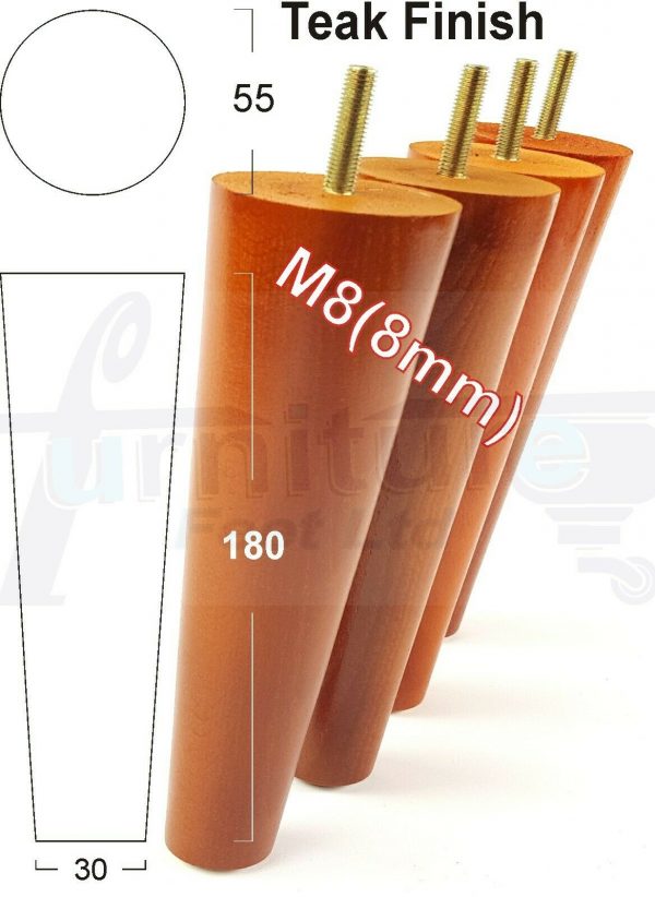 4x WOOD REPLACEMENT FURNITURE CHAIR LEG M8(8mm) TAPERED SETTEE FEET 180mm HIGH - Image 33