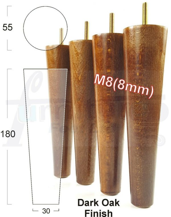 4x WOOD REPLACEMENT FURNITURE CHAIR LEG M8(8mm) TAPERED SETTEE FEET 180mm HIGH - Image 19