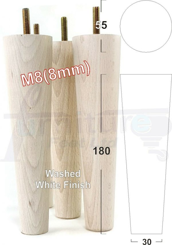 4x WOOD REPLACEMENT FURNITURE CHAIR LEG M8(8mm) TAPERED SETTEE FEET 180mm HIGH - Image 35